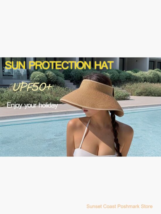 Wide Brim Sun Hat Foldable Paper Straw Visor UV Protection